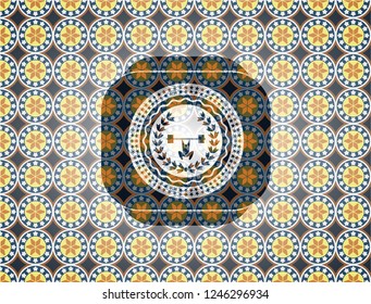weightlifting inside of crown icon inside arabic style emblem. Arabesque decoration.