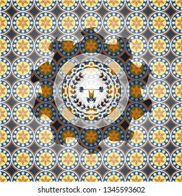 weightlifting inside of crown icon inside arabic emblem. Arabesque decoration.