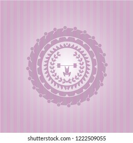 weightlifting inside of crown icon inside badge with pink background