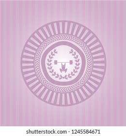 weightlifting inside of crown icon inside badge with pink background