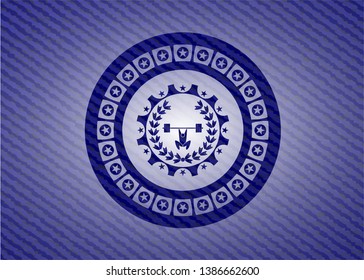 weightlifting inside of crown icon inside badge with denim texture