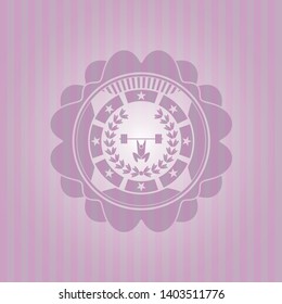 weightlifting inside of crown icon inside badge with pink background