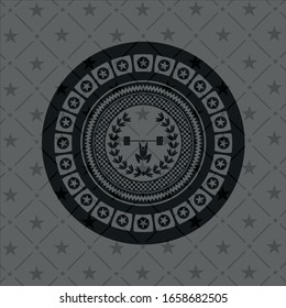 levantamiento de pesas dentro del icono de la corona dentro del emblema negro. Vintage.