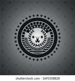 weightlifting inside of crown icon inside black emblem. Vintage.