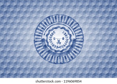 weightlifting inside of crown icon inside blue polygonal badge.