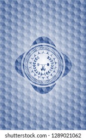 weightlifting inside of crown icon inside blue hexagon badge.