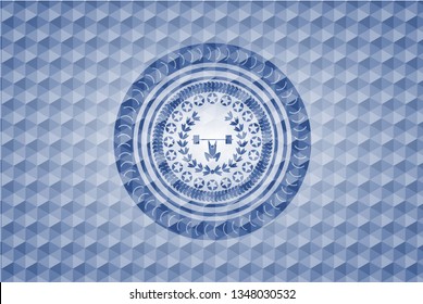weightlifting inside of crown icon inside blue hexagon badge.