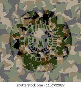 weightlifting inside of crown icon inside camo emblem