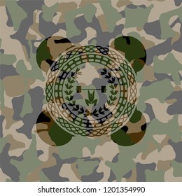 weightlifting inside of crown icon inside camo emblem