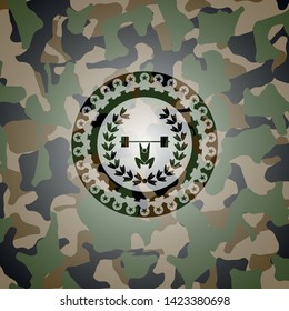 weightlifting inside of crown icon inside camo emblem