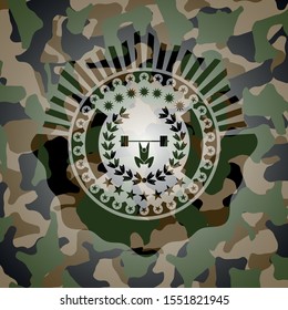 weightlifting inside of crown icon inside camo texture