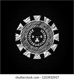 weightlifting inside of crown icon inside chalkboard emblem