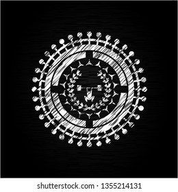 weightlifting inside of crown icon inside chalkboard emblem