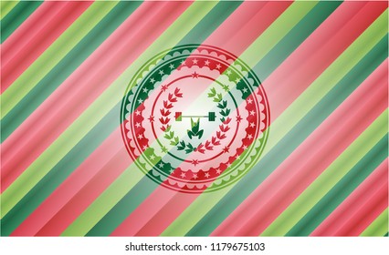 weightlifting inside of crown icon inside christmas colors emblem.