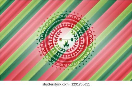 weightlifting inside of crown icon inside christmas style emblem.