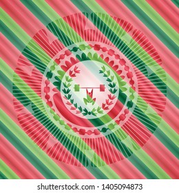 weightlifting inside of crown icon inside christmas style badge..