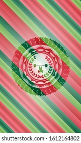 weightlifting inside of crown icon inside christmas colors style badge.