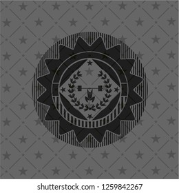 weightlifting inside of crown icon inside dark badge or emblem