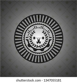 weightlifting inside of crown icon inside dark badge or emblem