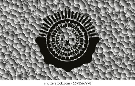 weightlifting inside of crown icon inside dark emblem with grey bubbles background. Retro. Vector Illustration. Detailed.