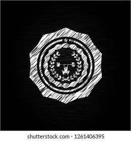 weightlifting inside of crown icon drawn chalk emblem, retro style, chalk or chalkboard texture