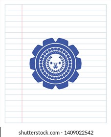 weightlifting inside of crown icon drawn with pen. Blue ink. Vector Illustration. Detailed.