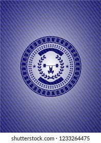 weightlifting inside of crown icon inside emblem with denim high quality background