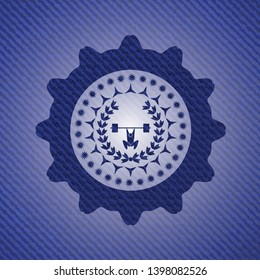 weightlifting inside of crown icon inside emblem with jean texture