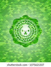 weightlifting inside of crown icon inside green emblem with mosaic ecological style background