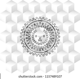weightlifting inside of crown icon inside grey emblem. Vintage with geometric cube white background