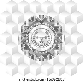 weightlifting inside of crown icon inside grey emblem. Vintage with geometric cube white background