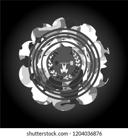 weightlifting inside of crown icon inside grey camo emblem