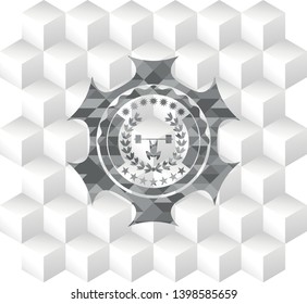 weightlifting inside of crown icon inside grey badge with geometric cube white background
