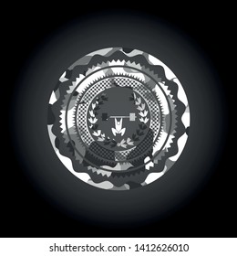 weightlifting inside of crown icon inside grey camouflage emblem