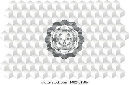 weightlifting inside of crown icon inside grey emblem. Vintage with geometric cube white background