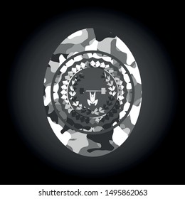 weightlifting inside of crown icon inside grey camo texture