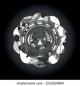 weightlifting inside of crown icon inside grey camouflage emblem