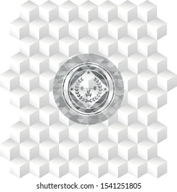 weightlifting inside of crown icon inside grey badge with geometric cube white background