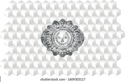 weightlifting inside of crown icon inside grey emblem. Vintage with geometric cube white background