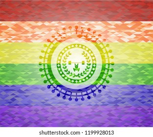 weightlifting inside of crown icon inside lgbt colors emblem 