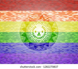weightlifting inside of crown icon inside lgbt colors emblem 