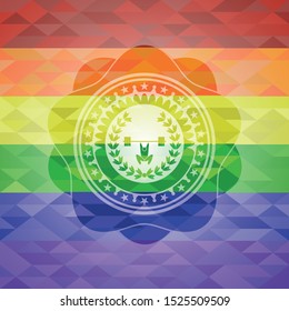 weightlifting inside of crown icon inside lgbt colors emblem 