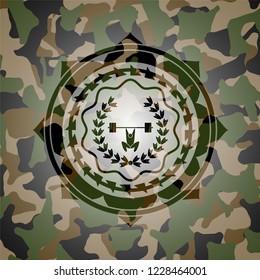 weightlifting inside of crown icon on camouflage texture