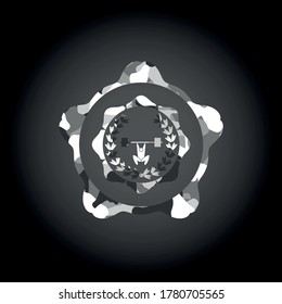 weightlifting inside of crown icon on grey camouflaged texture. 
