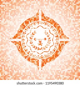 weightlifting inside of crown icon inside orange mosaic emblem with background