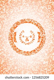 weightlifting inside of crown icon inside orange mosaic emblem with background