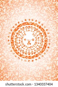 weightlifting inside of crown icon inside orange mosaic emblem