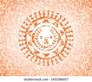 weightlifting inside of crown icon inside orange mosaic emblem