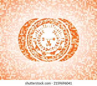 levantamiento de pesas dentro del icono de la corona dentro del emblema del mosaico naranja. 