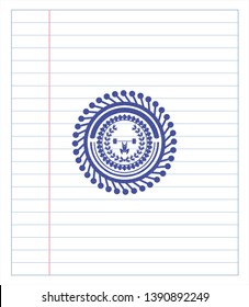 weightlifting inside of crown icon pen effect. Blue ink. Vector Illustration. Detailed.